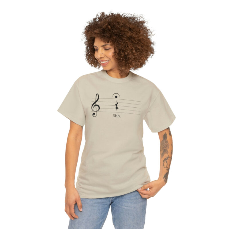 Shhh! Unisex Heavy Cotton Tee - (White Design on Color) - Image 3