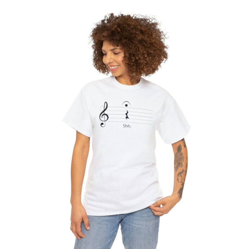 Shhh! Unisex Heavy Cotton Tee - (White Design on Color) - Image 14