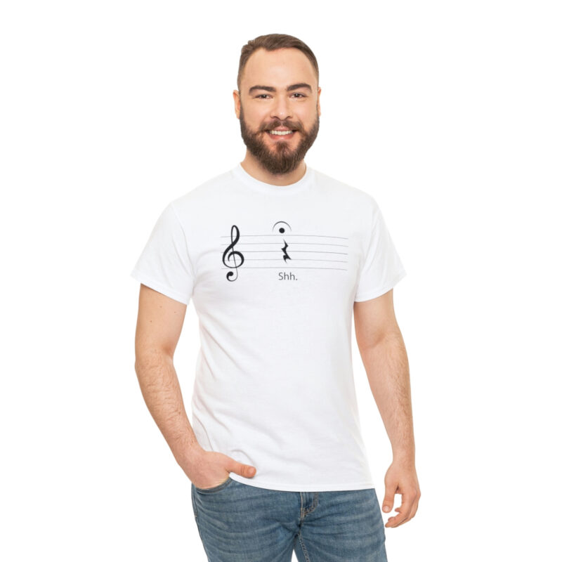 Shhh! Unisex Heavy Cotton Tee - (White Design on Color) - Image 16